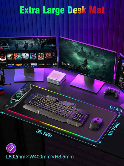 Gaming Mouse Pad, Magnetic Wireless Charging Mouse Pad Gaming, 35"x15.8" Large RGB Desk Mat for Laptop/Keyboard, 24 Light Effects, Non-Slip Base, Waterproof Ultra-Smooth Surface, with Adapter, Black