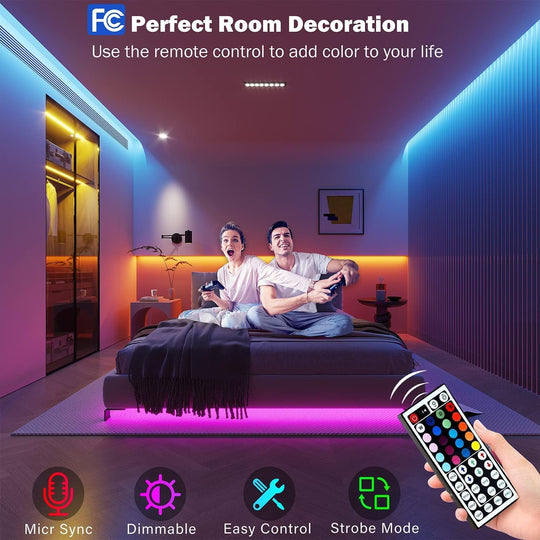 Led Lights for Bedroom 100 ft (2 Rolls of 50ft) Music Sync Color Changing RGB Led Strip Lights with Remote App Control Bluetooth Led Strip, Led Lights for Room Home Kitchen Decor Party