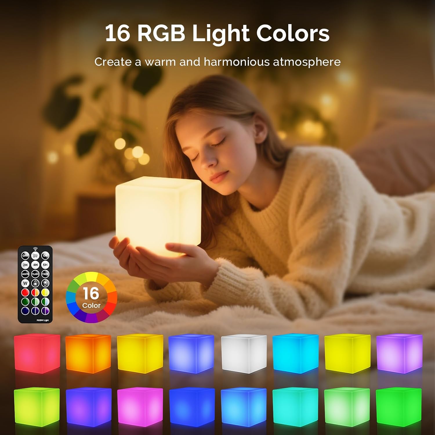 LOFTEK 4-inch LED Cube Lights, Rechargeable Night Light for Kids, Hangable
