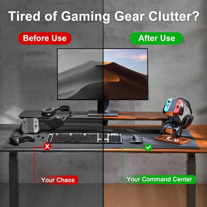 Solid Wood Controller Holder and Headphone Stand, Controller Stand for Desk | Dual Gaming Controller Organizer Rack, Fits Xbox, PS4, PS5, Gamepad, Headset Holder for Son, Husband, Boyfriend