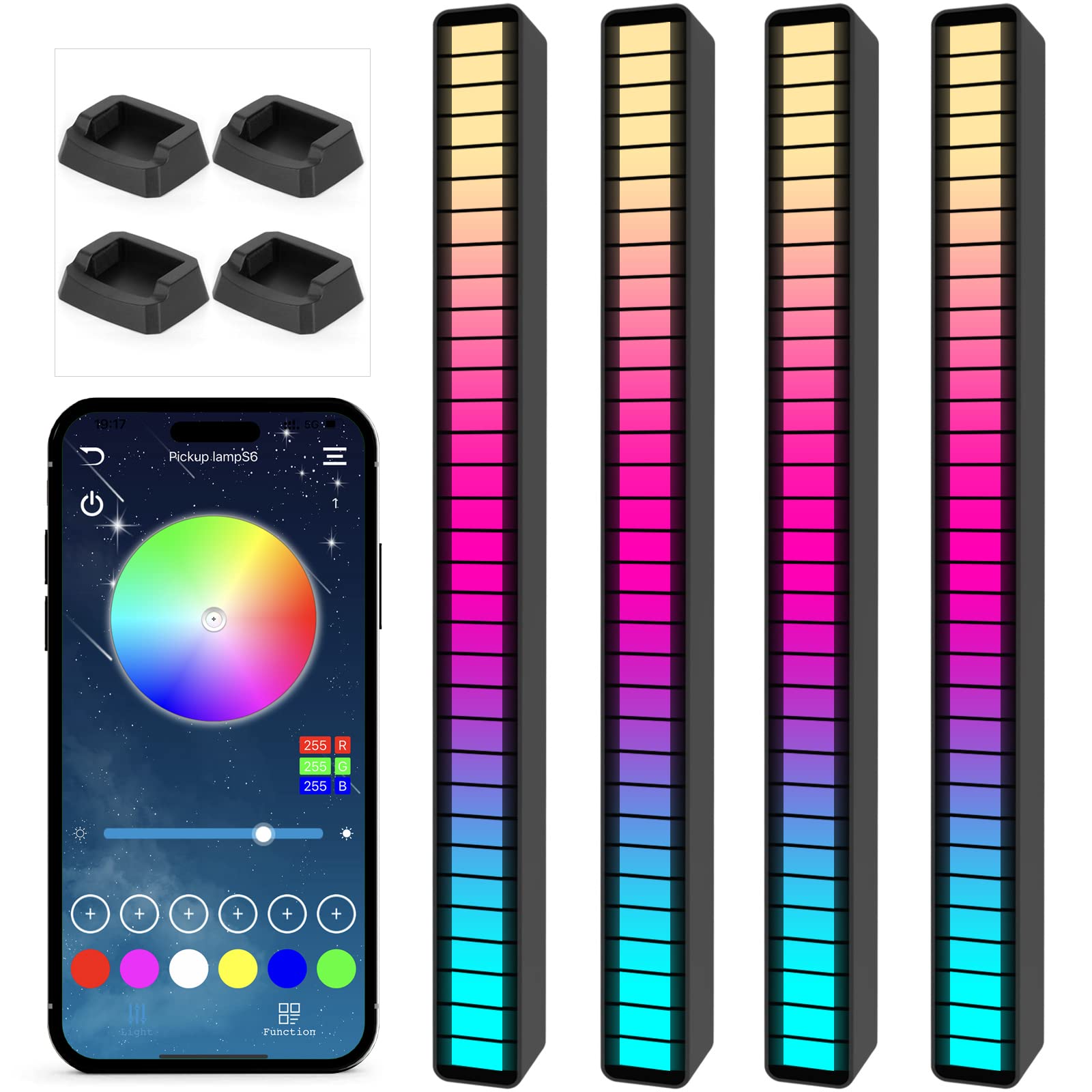 Soulpunk RGB Rechargeable Sound Control Light, Voice-Activated Pickup Music Rhythm Lights, Ambient Light, for Car, Gaming Room Decorations（4Pack）