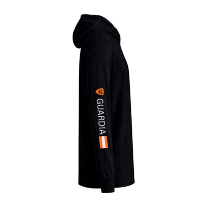 Racer Tech Hooded Long Sleeve Tee — Subtle Logo & Sleeve Stripe