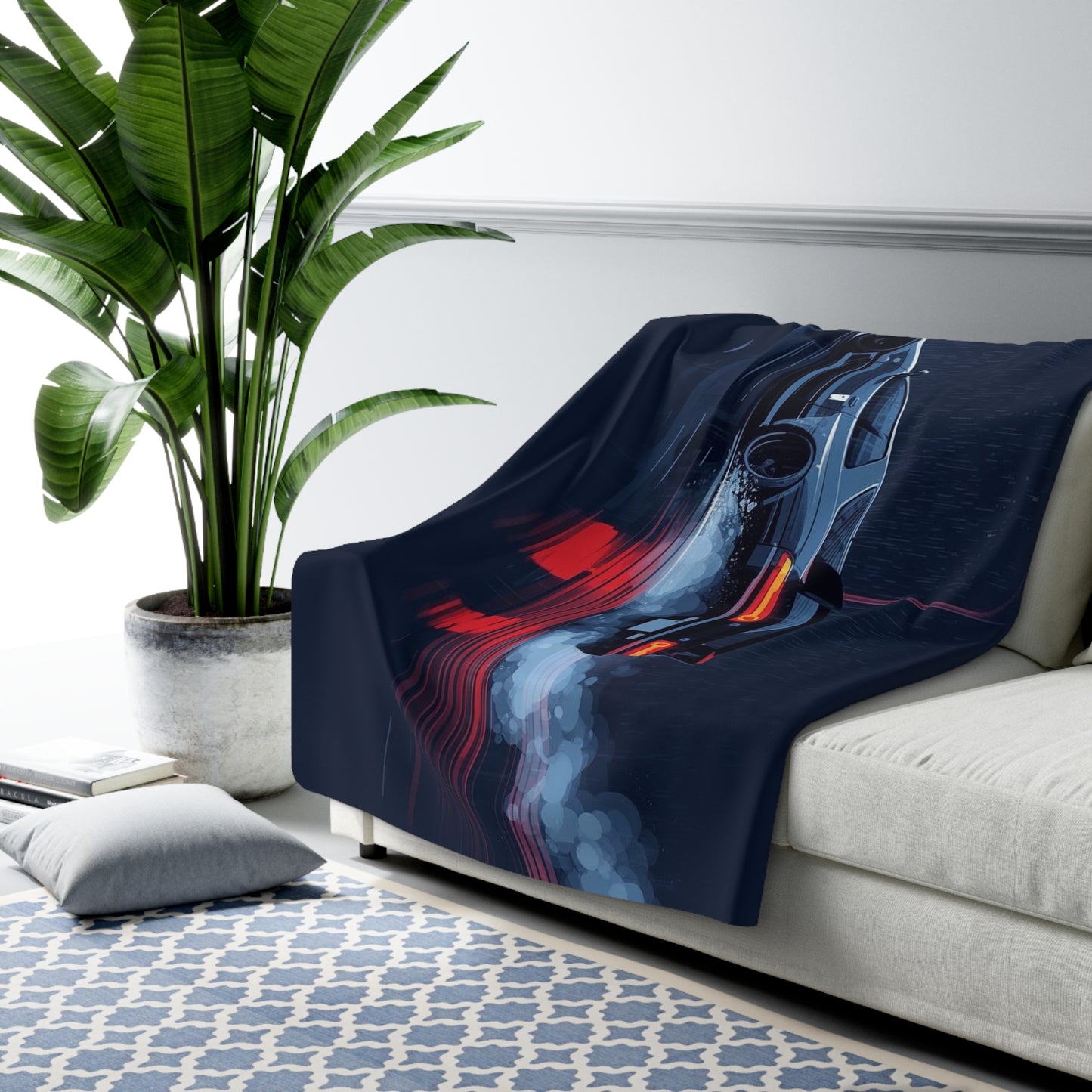 Car Drift Sherpa Blanket — Retro Night Racing Design