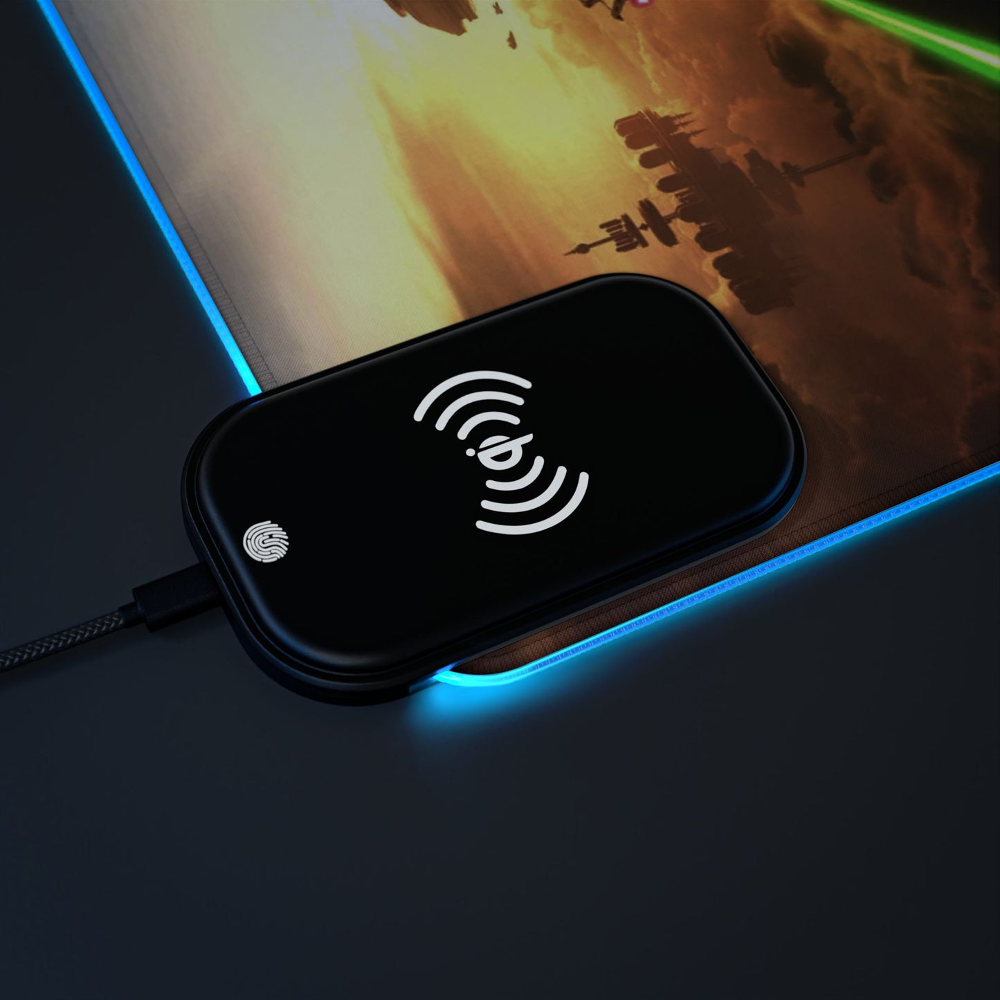 LED Gaming Mouse Pad with Wireless Charger — Sci‑Fi Battlefront Desk Mat