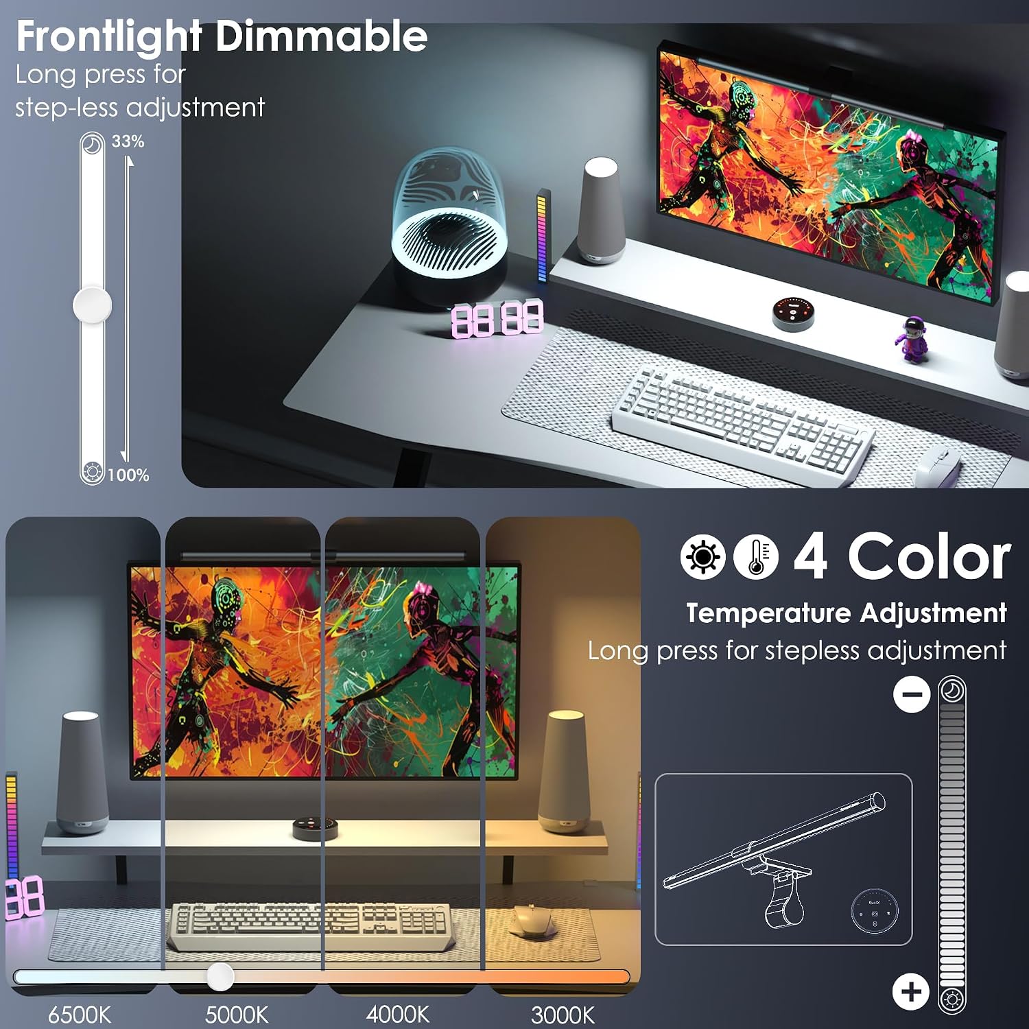 Quntis RGB Monitor Light Bar with Remote, Flat Curved & Ultrawide Fits