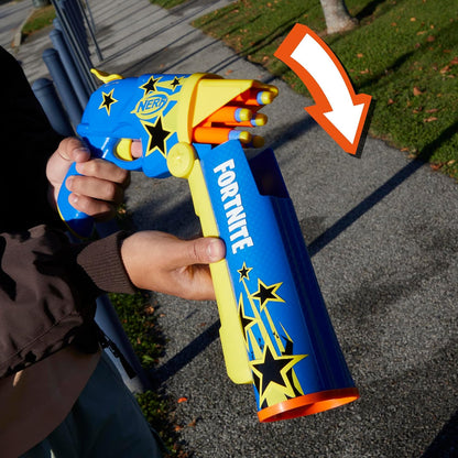 Nerf Fortnite Half Tone Hero Blaster, Bonus Code to Unlock Half Tone Hero Wrap in The Game, Break Open Loading, 12 Nerf Elite Darts, Fortnite Gifts (Amazon Exclusive)