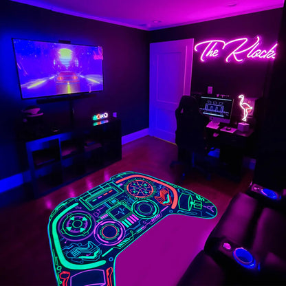 Gaming Rug Teen Boys Carpet Glow in The Blacklight Gamer Rug for Boys Room Playroom Non-Slip Area Rug Kids Boys Girls Game Room Casual Mat (60"x39")