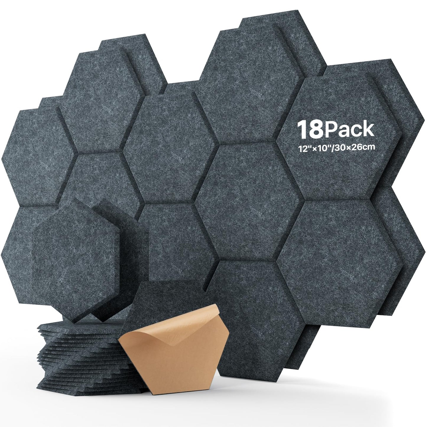 Soundsbay Hexagon Acoustic Panels, Self-Adhesive 18 Pack Sound Panels