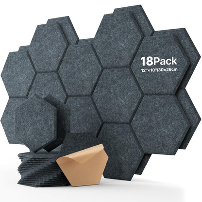 Soundsbay Hexagon Acoustic Panels, Self-Adhesive 18 Pack Sound Panels