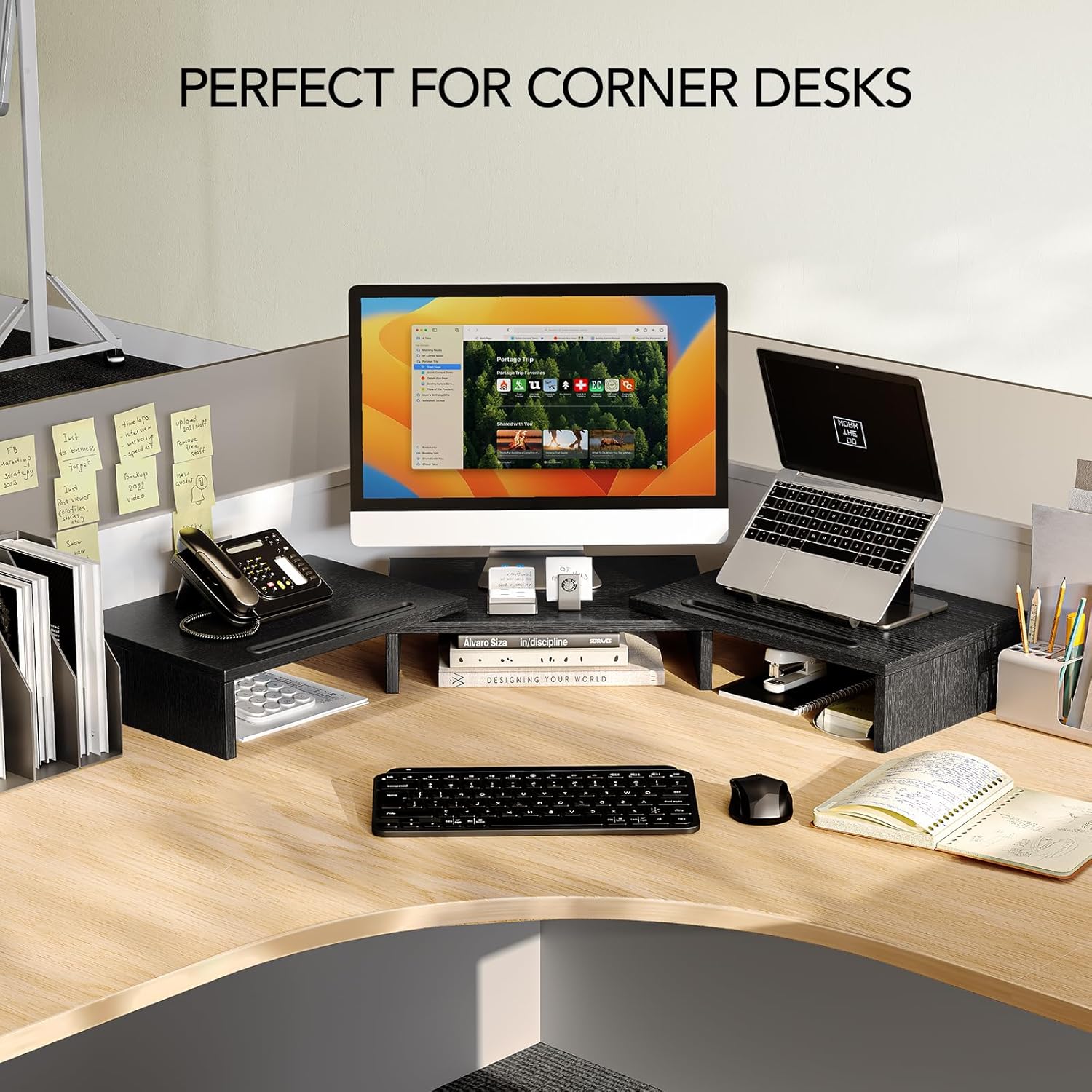 AMERIERGO Dual Monitor Stand Riser for 2 Monitors, Monitor Stand for Desk, Adjustable Computer Monitor Stand with 2 Slot, Multifunctional Desktop Organizer Stand for Laptop, PC, Computer, Printer
