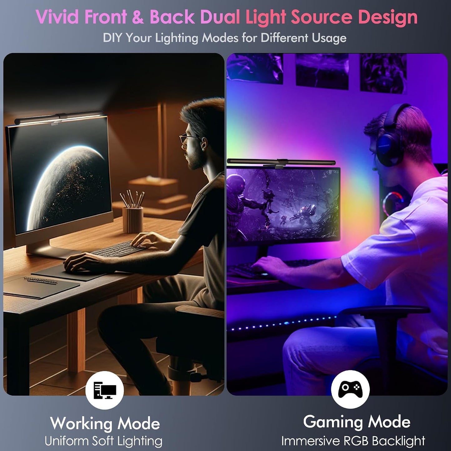 Quntis RGB Monitor Light Bar with Remote, Flat Curved & Ultrawide Fits