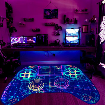 Gaming Rug Teen Boys Carpet Glow in The Blacklight Gamer Rug for Boys Room Playroom Non-Slip Area Rug Kids Boys Girls Game Room Casual Mat (60"x39")