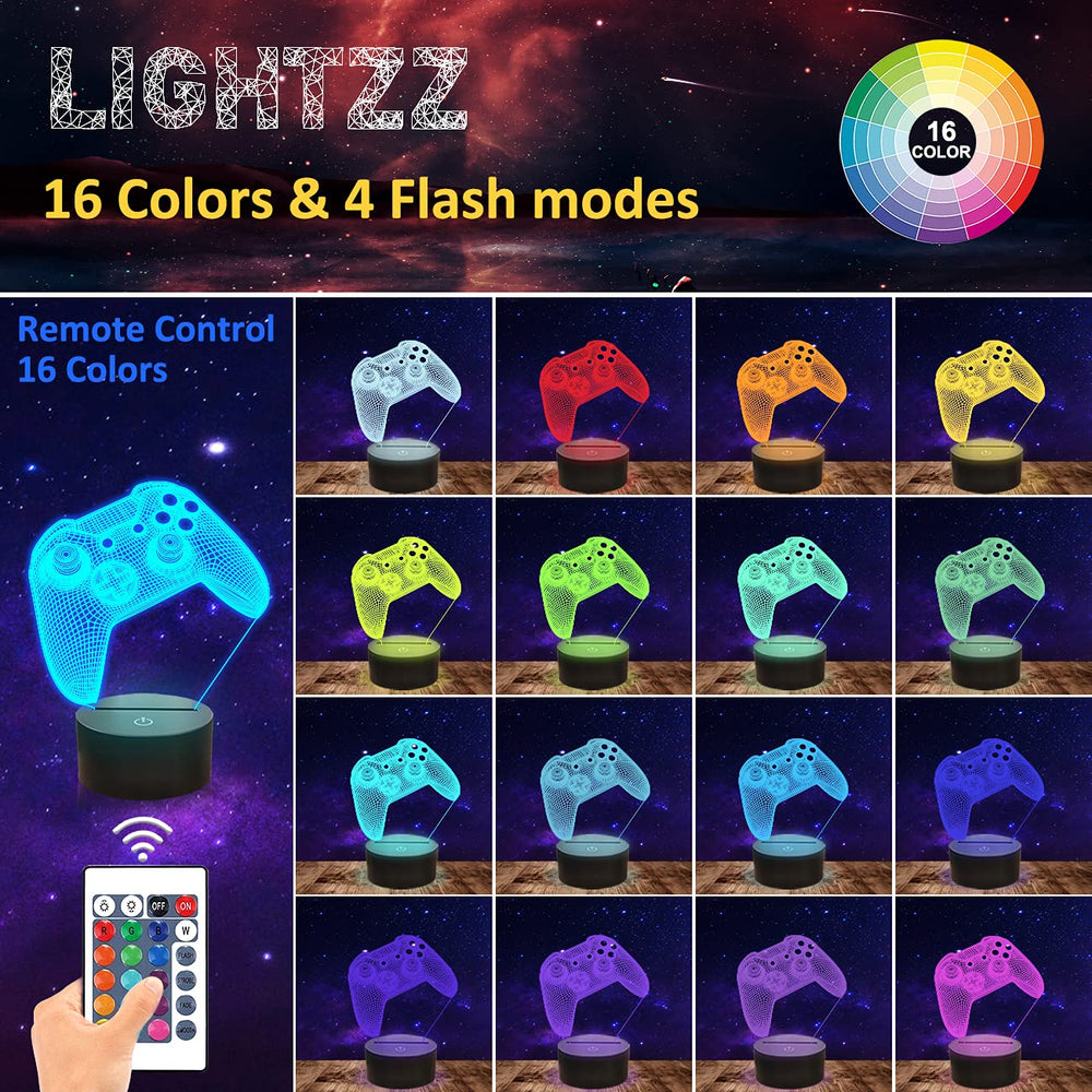 3D Gamepad Night Light, Game Console Illusion lamp with Remote + Touch 16 Color Flashing Changing + Timer Desk Lamps Kids Room Decor Best Festival Birthday Gifts for Game Fan