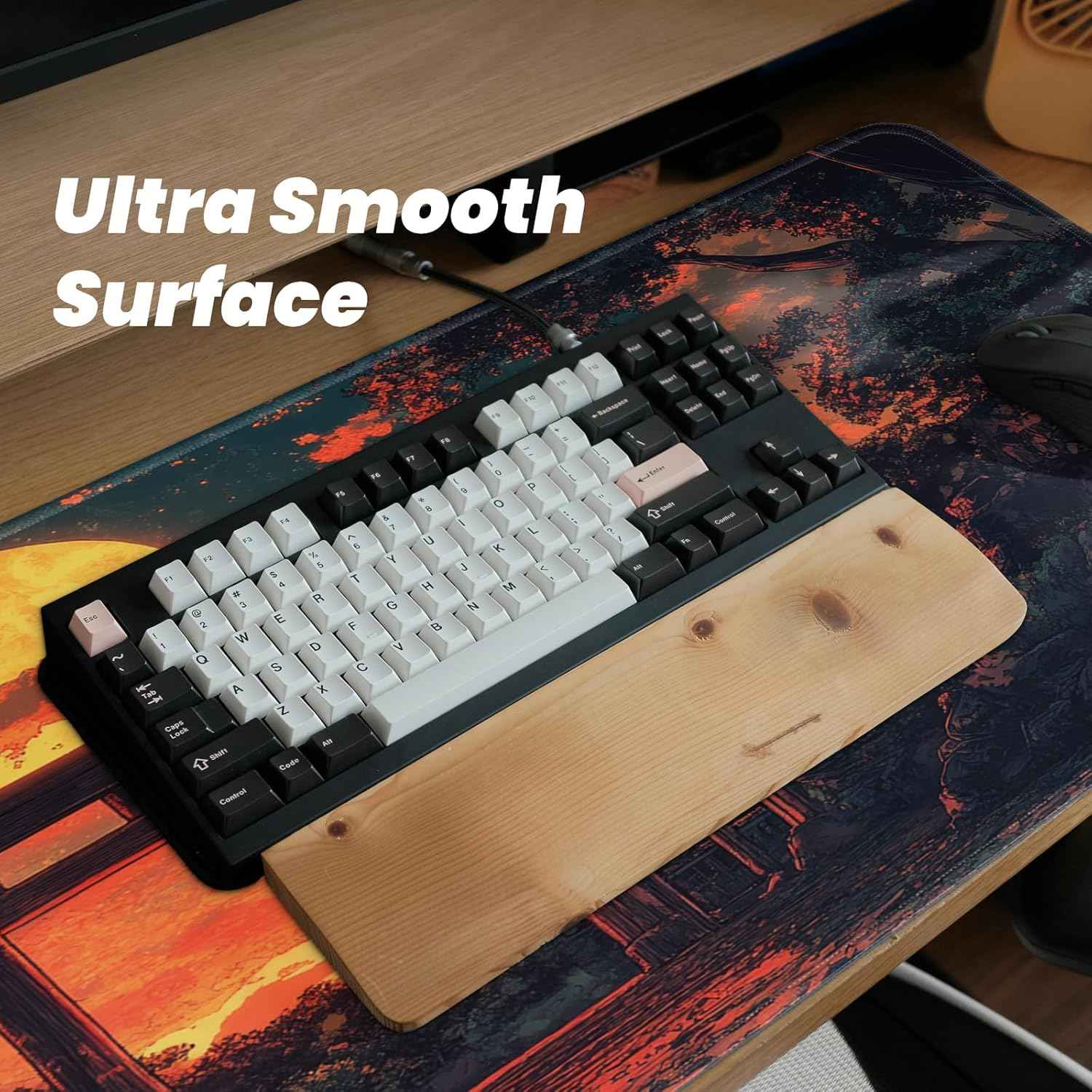 Japanese Forest Full Moon Gaming Mouse Pad with Non-Slip Rubber Base, Large Anime Mousepad with Stitched Edges, Long Keyboard Mat for Home and Office, 31.5 x 11.8 inches