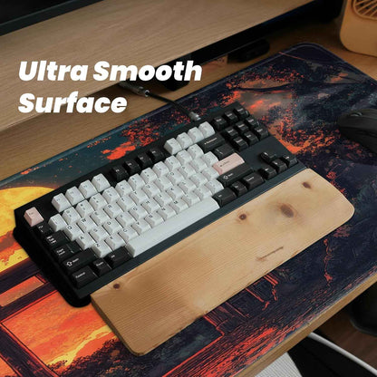 Japanese Forest Full Moon Gaming Mouse Pad with Non-Slip Rubber Base, Large Anime Mousepad with Stitched Edges, Long Keyboard Mat for Home and Office, 31.5 x 11.8 inches