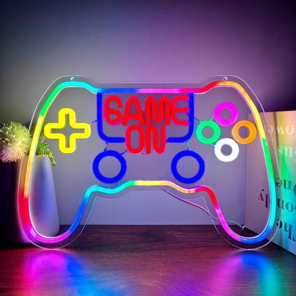 GGK RGB Game Controller Neon Sign Game On LED Light for Gaming Room Decor Gamer Gift USB Powered with Dimmer Gamer Light for Teen Boys Bedroom Decoration