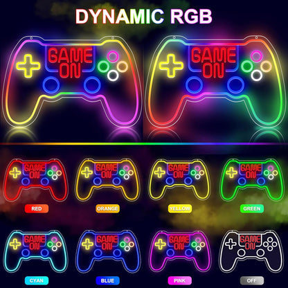 GGK RGB Game Controller Neon Sign Game On LED Light for Gaming Room Decor Gamer Gift USB Powered with Dimmer Gamer Light for Teen Boys Bedroom Decoration