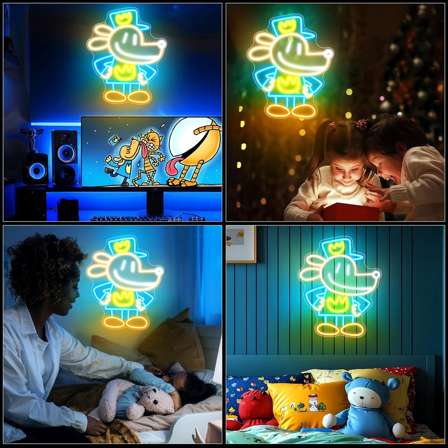Officially Licensed Dog Man LED Neon Sign – Vibrant Kids’ Bedroom & Game Room Wall Decor, Safe Movie-Themed Gift for Fans Christmas/Birthday, 15x12.4 inches)