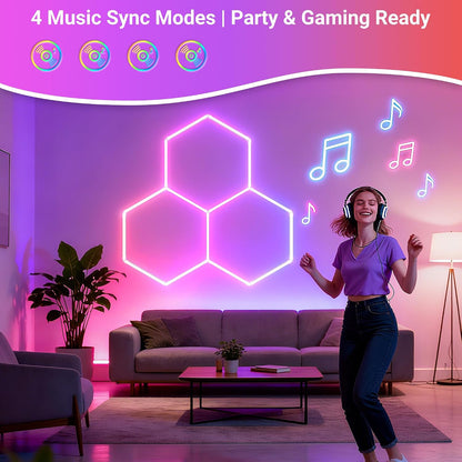 RGB Hexagon Lights with Music Sync Mode 358+ Color Changing LED Lights