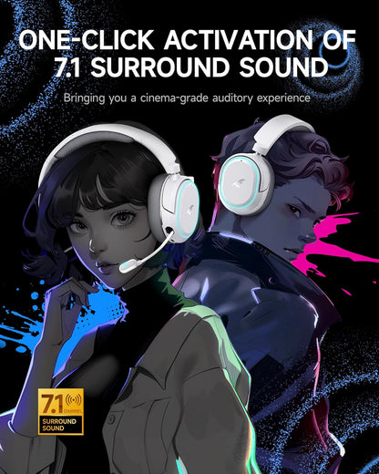 Picun G2 Wireless Gaming Headset, Over-Ear 7.1 Virtual Surround Sound, 2.4GHz/Bluetooth 5.4/Wired, 5ms Ultra-Low Latency, 100H Battery, ENC Noise-Canceling Mic, RGB, for PC PS5 PS4 Switch (Grey)