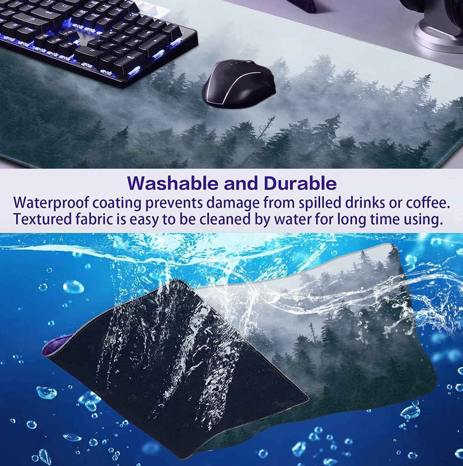 Large Extended Gaming Mouse Pad with Stitched Edges, Non-Slip Waterproof Rubber Base Mouse Pad for Office, Computer, Keyboard, Laptop and Home Desk Pad 35.4 x 15.7 x 0.12 Inch (Grey Forest)