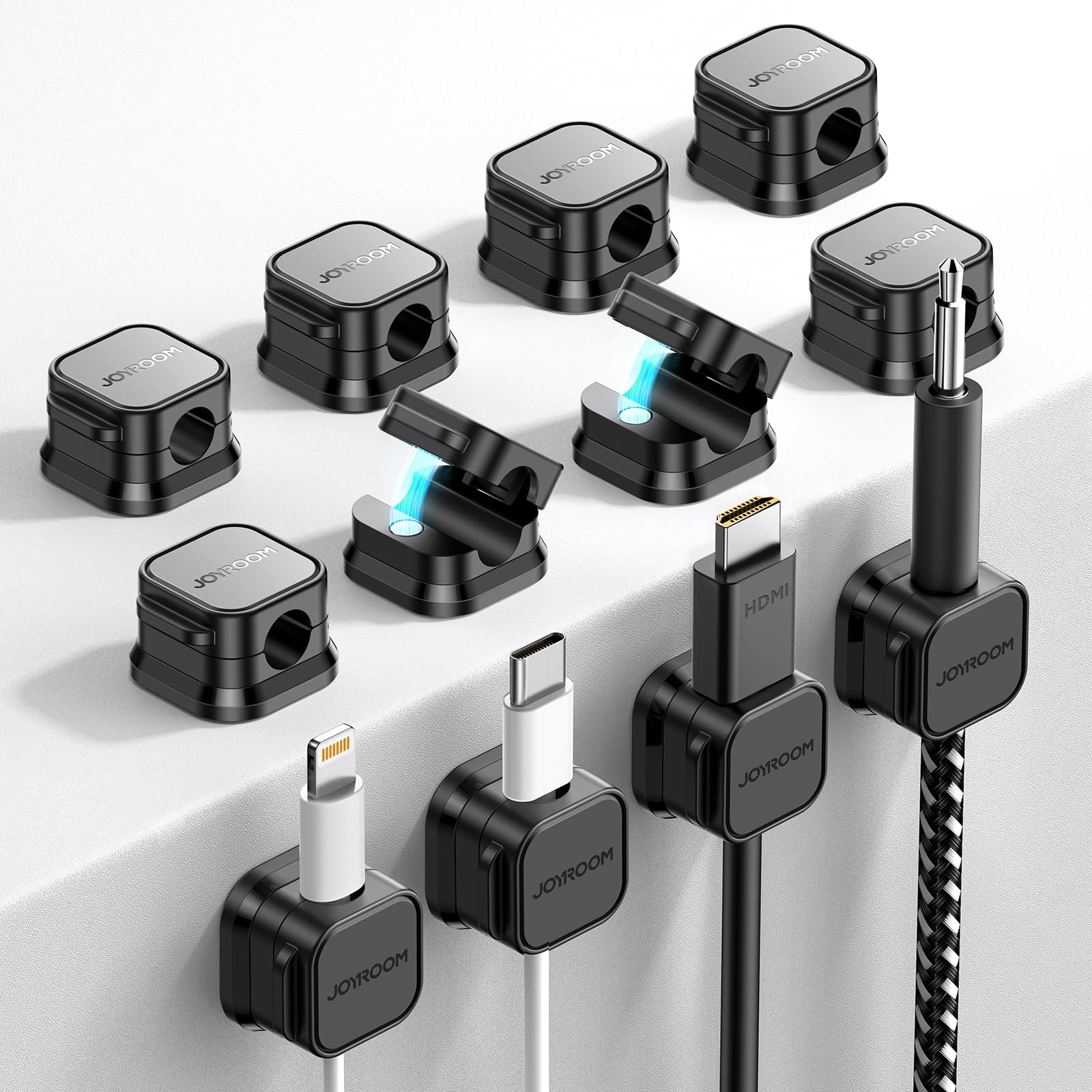 JOYROOM 9 Pack Magnetic Cable Clips, Cord Organizer Adhesive Wire Holder | Home Nightstand Office Desk Accessories, Car Wall Organization, Phone Charger Cord Holder Management, Cable Smooth Adjustable
