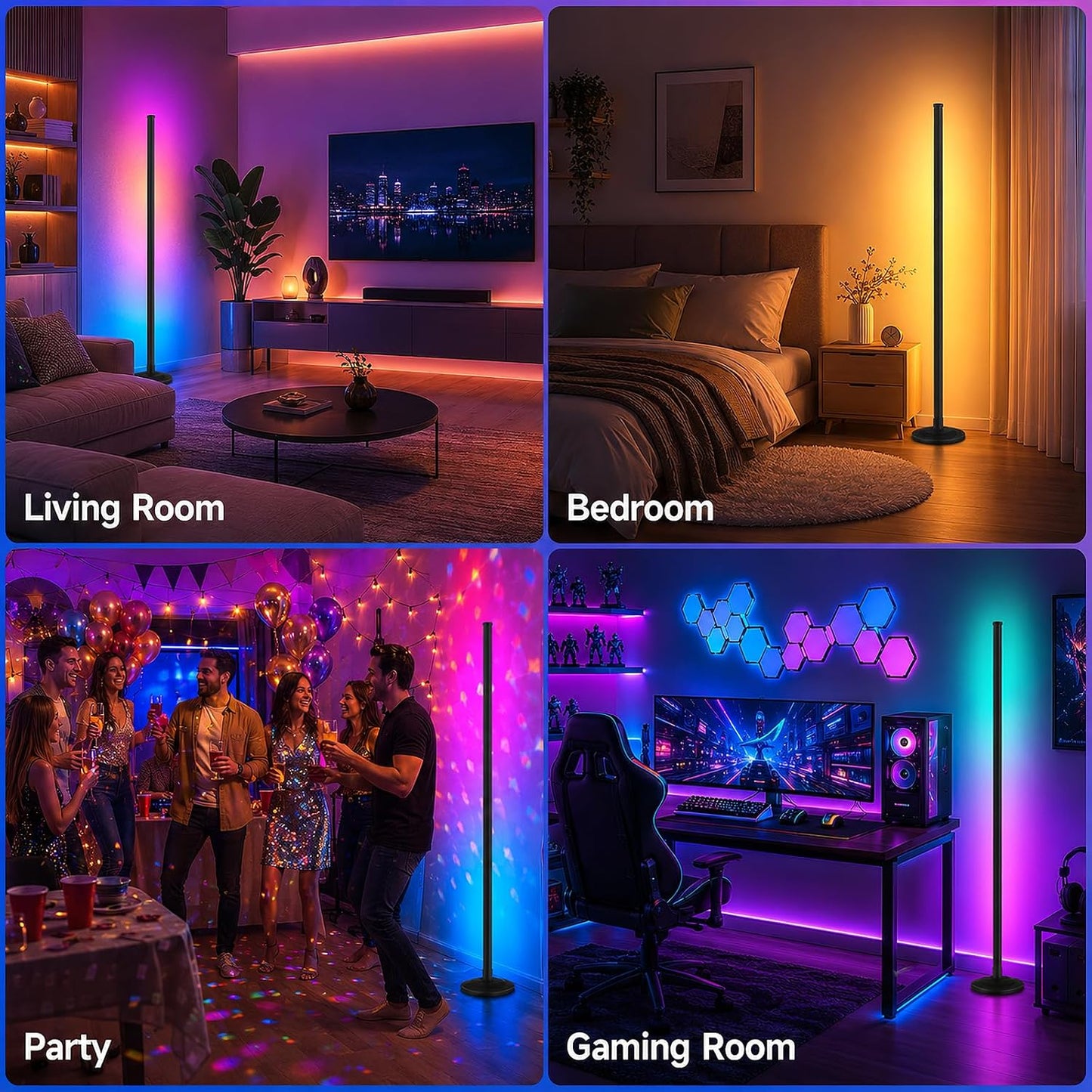 Bevenus RGB Corner Floor Lamp,1800LM LED Standing Lamp for Gaming Room,1P