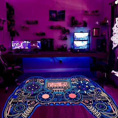 Gaming Rug Teen Boys Carpet Glow in The Blacklight Gamer Rug for Boys Room Playroom Non-Slip Area Rug Kids Boys Girls Game Room Casual Mat (60"x39")