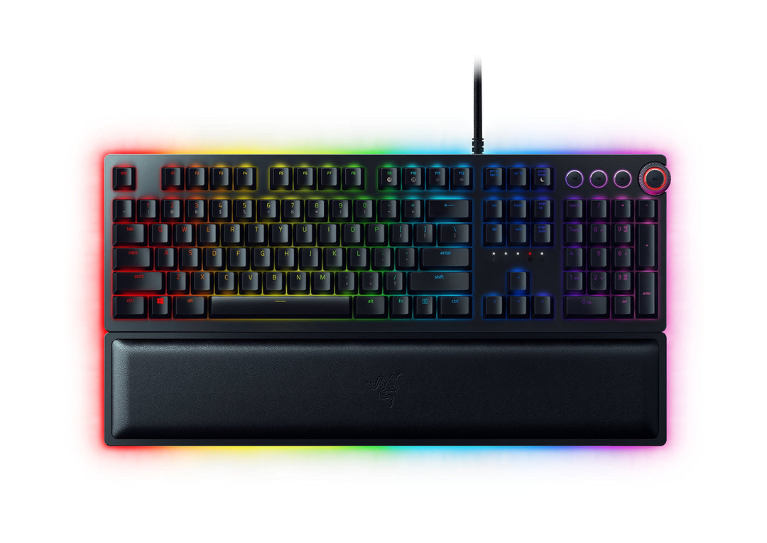 Razer Huntsman Elite Gaming Keyboard: Fast Keyboard Switches - Linear Optical Switches - Chroma RGB Lighting - Magnetic Plush Wrist Rest - Dedicated Media Keys & Dial - Classic Black