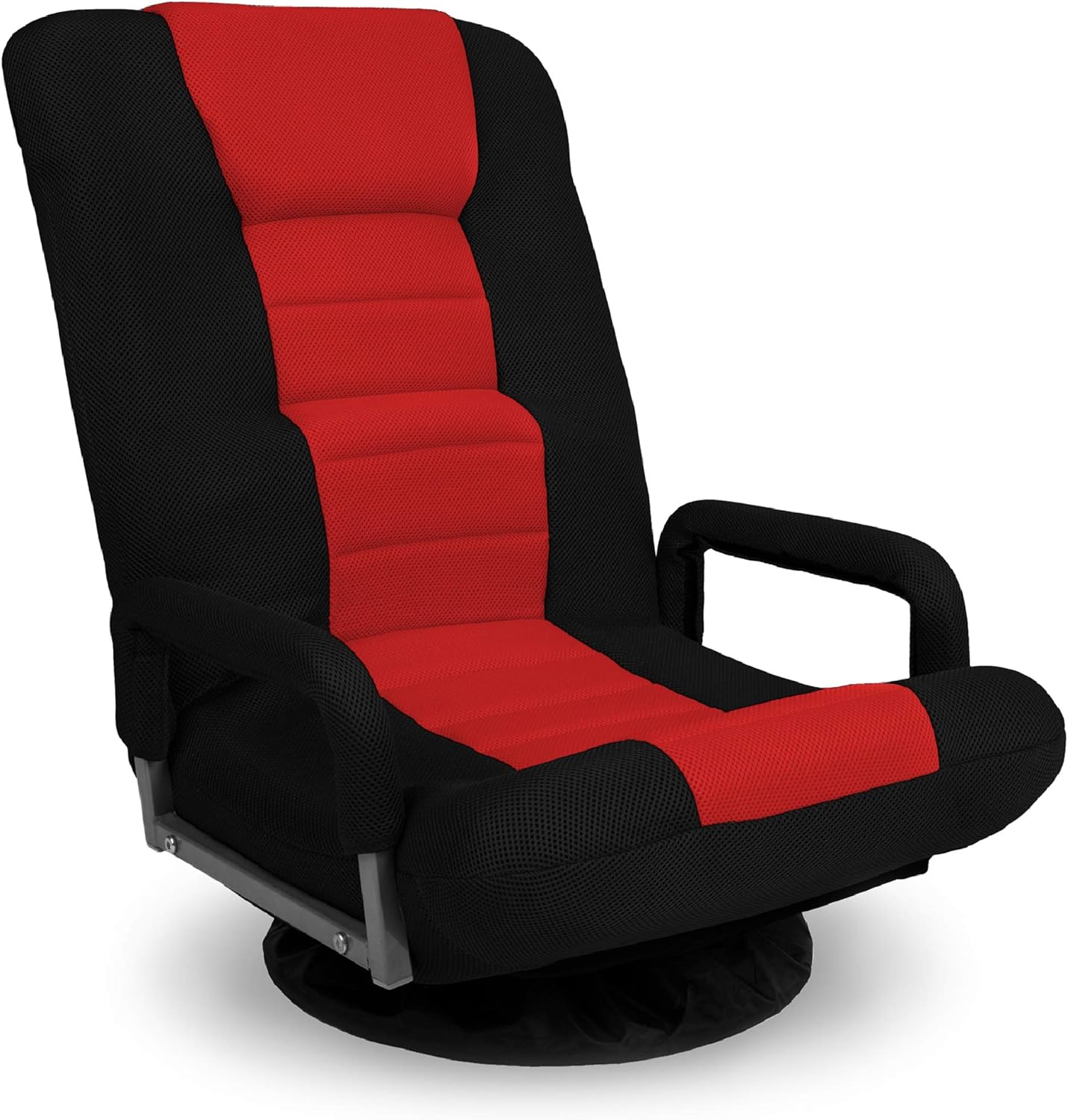 Best Choice Products Swivel Gaming Chair 360 Degree Multipurpose Floor Chair Rocker for TV, Reading, Playing Video Games w/Lumbar Support, Armrest Handles, Adjustable Backrest - Black/Red
