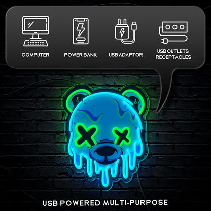 Ice Bear Neon Sign, Cool Led Sign for Wall Decor - Usb Powered, Adjustable Brightness Anime Bear Led Light for Bedroom, Bar, Pub, Party, Man Cave Decor, Unique Gift for Teenage Boys