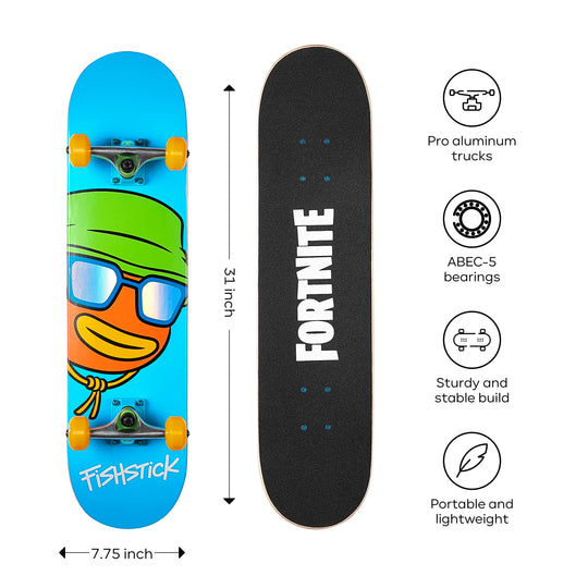 Fortnite 31" Skateboard - Cruiser Skateboard with Printed Graphic Grip Tape, ABEC-5 Bearings, Durable Deck & Smooth Wheels, Great for Teens