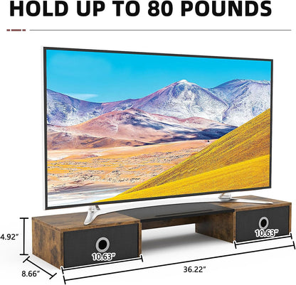 YAOHUOO Dual Monitor Stand with 2 Drawers, Computer Monitor Riser for 2 Monitors, Large Desktop Organzier with Storage for PC/Laptop/Computer/TV Screen/Printer (Brown)