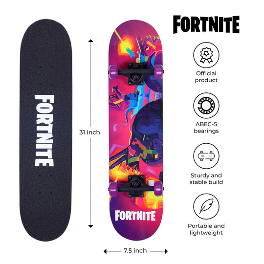 Fortnite 31" Skateboard - Cruiser Skateboard with Printed Graphic Grip Tape, ABEC-5 Bearings, Durable Deck & Smooth Wheels, Great for Teens