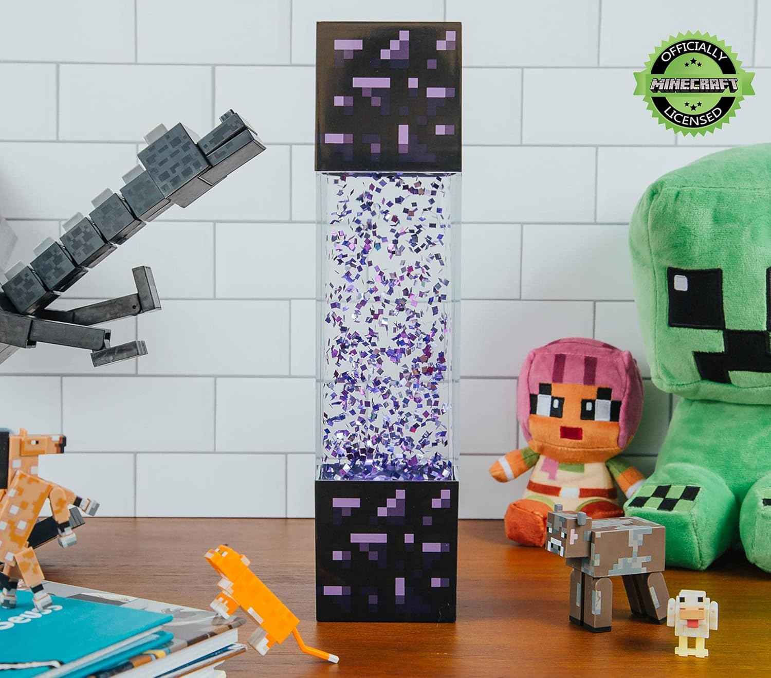 Minecraft Multi-Nether Portal Glitter Motion Lamp | LED Light, Bedside Table Lamp for Desk | Home Decor Accessories And Room Essentials | Official Video Game Collectible | 12 Inches Tall