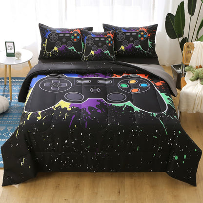 JQinHome Full Gamer Comforter Set,6 Piece Bed in A Bag 3D Video Game Bedding -All Season Down Alternative Gamer Bedding Sets - (Blue Game Controller)