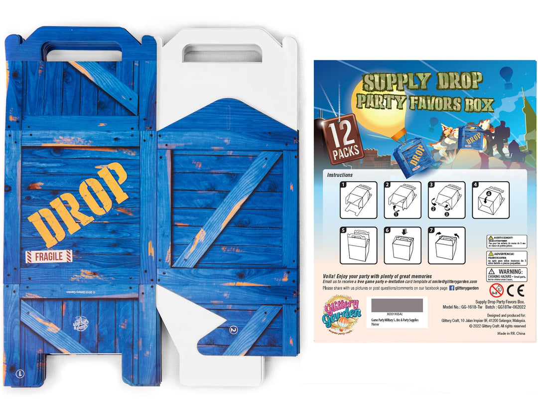 Game Party Military Supply Loot Drop Box Party Favors - 24-Pack. Party Decoration and Gift Bags, Gaming Themed Birthday Activities and Party Supplies