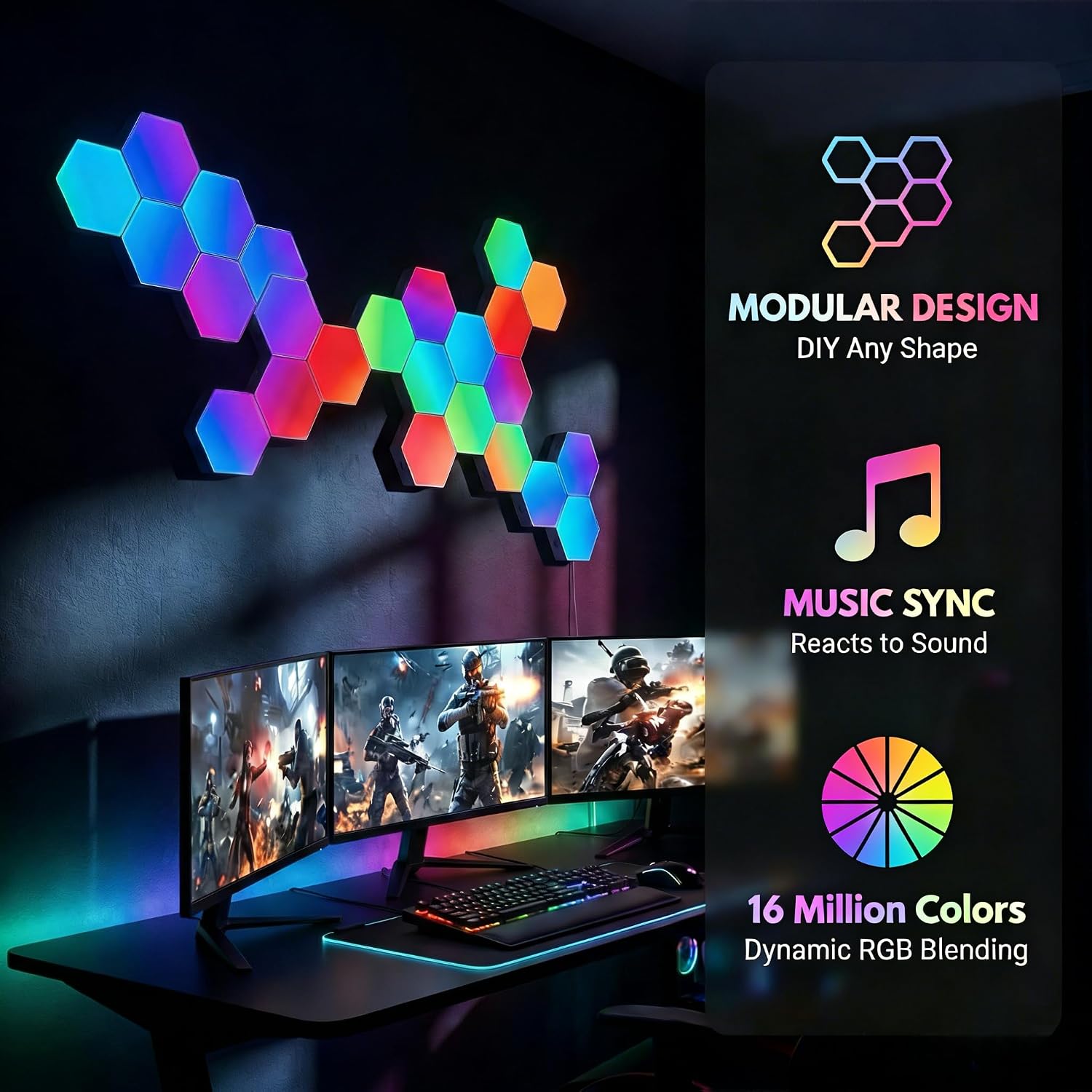 TISOFU 20 Pack Hexagon Lights LED Wall Panels, RGB Gaming Lights with APP/Music Sync & Remote, DIY Smart Modular Hexagonal Honeycomb Glide Hex Tiles Panel, Bedroom Party Decor Gifts
