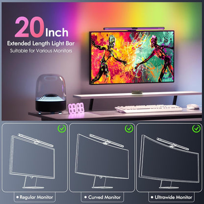 Quntis RGB Monitor Light Bar with Remote, Flat Curved & Ultrawide Fits