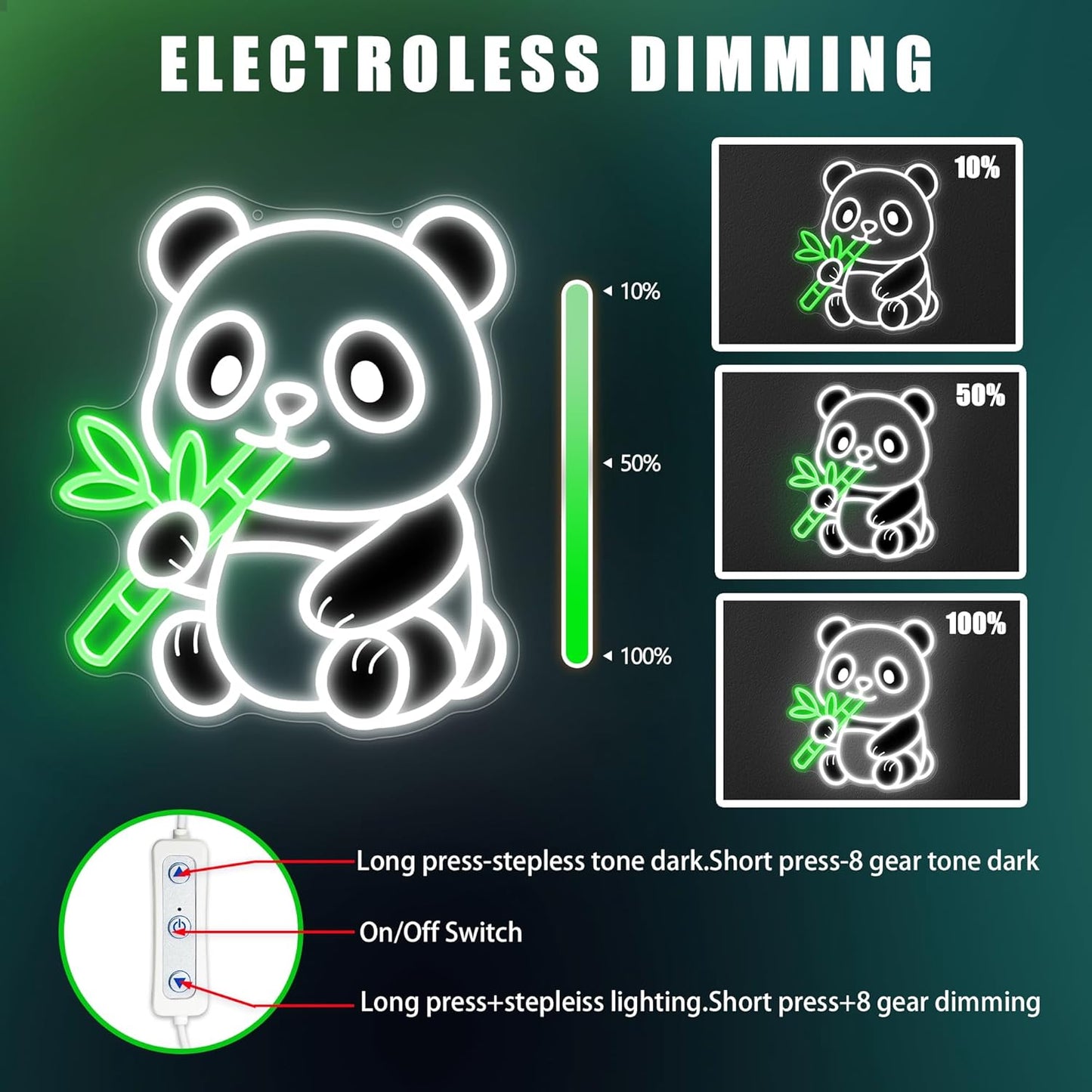 Panda Neon Sign, Dimmable LED Animal Neon Light with UV Print Design, Cute Panda Lamp for Room Wall Decor, Birthday Gifts for Panda Lovers, USB Powered, 10.0 x 11.7 Inch