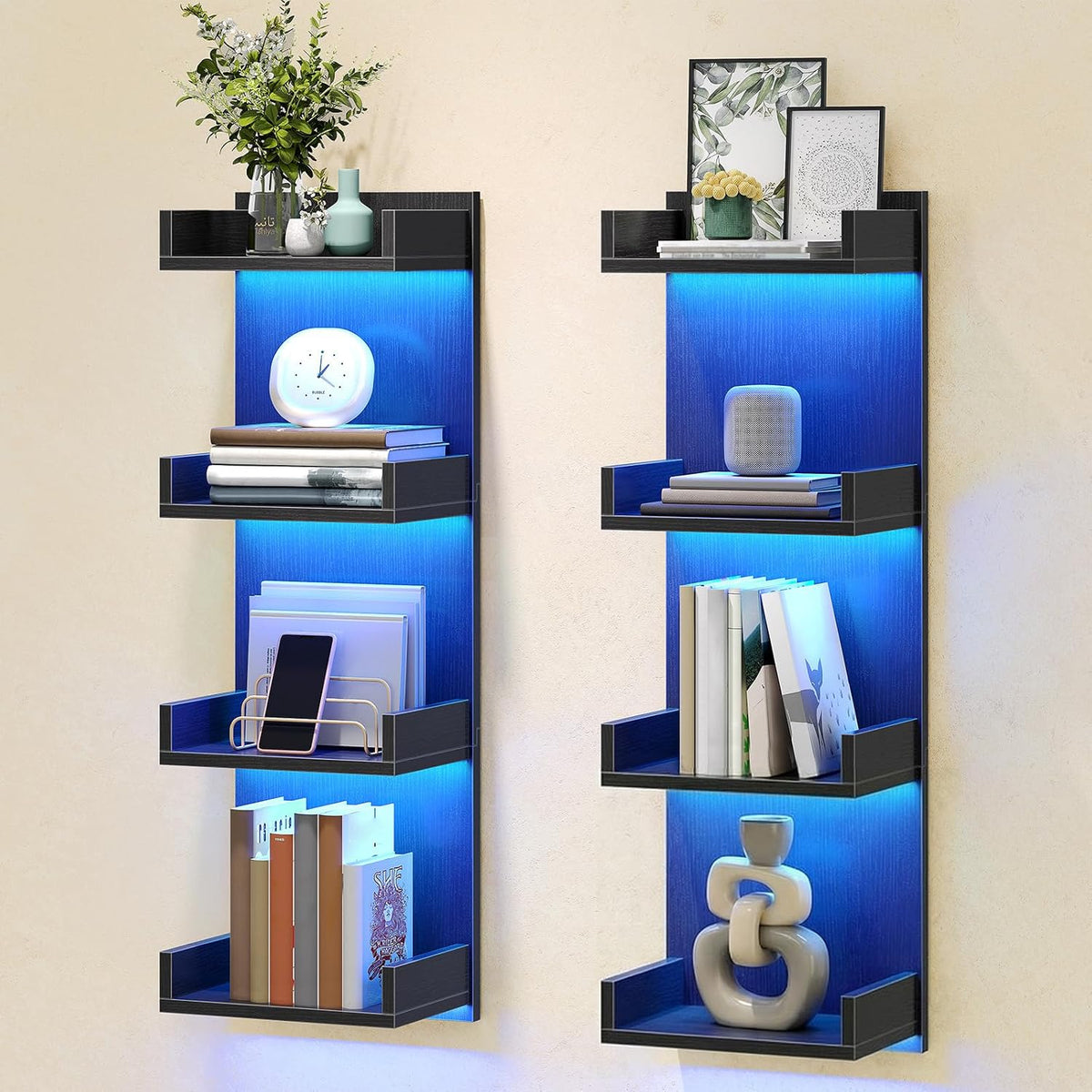 HOOBRO Floating Wall Shelves with LED Lights, Floating Shelf Wall Mounted