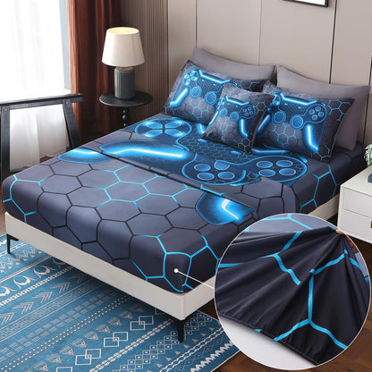 JQinHome Full Gamer Comforter Set,6 Piece Bed in A Bag 3D Video Game Bedding -All Season Down Alternative Gamer Bedding Sets - (Blue Game Controller)