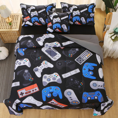JQinHome Full Gamer Comforter Set,6 Piece Bed in A Bag 3D Video Game Bedding -All Season Down Alternative Gamer Bedding Sets - (Blue Game Controller)