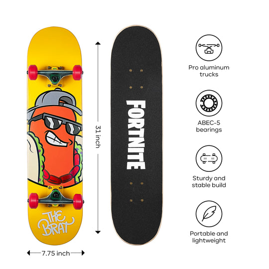 Fortnite 31" Skateboard - Cruiser Skateboard with Printed Graphic Grip Tape, ABEC-5 Bearings, Durable Deck & Smooth Wheels, Great for Teens