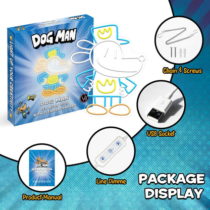 Officially Licensed Dog Man LED Neon Sign – Vibrant Kids’ Bedroom & Game Room Wall Decor, Safe Movie-Themed Gift for Fans Christmas/Birthday, 15x12.4 inches)