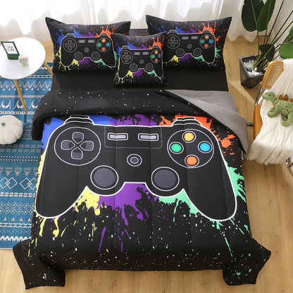 JQinHome Full Gamer Comforter Set,6 Piece Bed in A Bag 3D Video Game Bedding -All Season Down Alternative Gamer Bedding Sets - (Blue Game Controller)