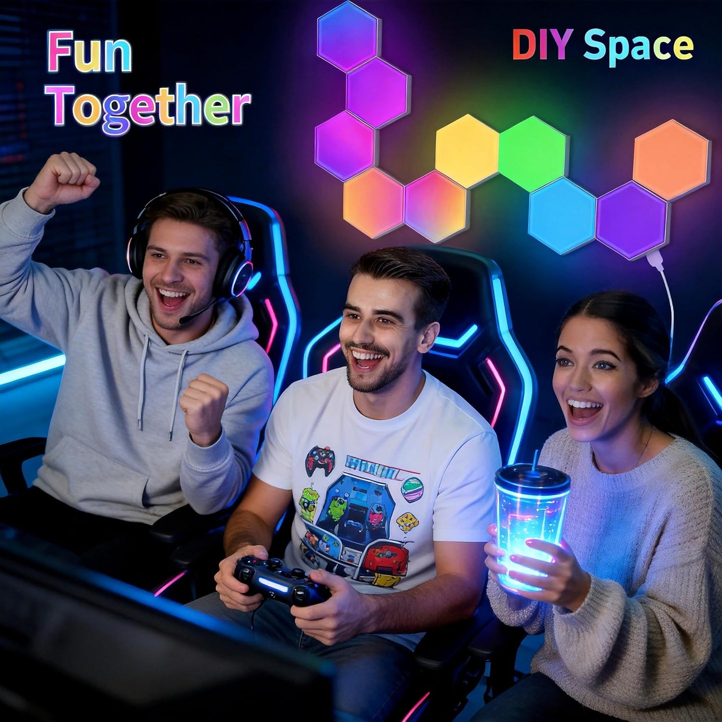 TISOFU 20 Pack Hexagon Lights LED Wall Panels, RGB Gaming Lights with APP/Music Sync & Remote, DIY Smart Modular Hexagonal Honeycomb Glide Hex Tiles Panel, Bedroom Party Decor Gifts