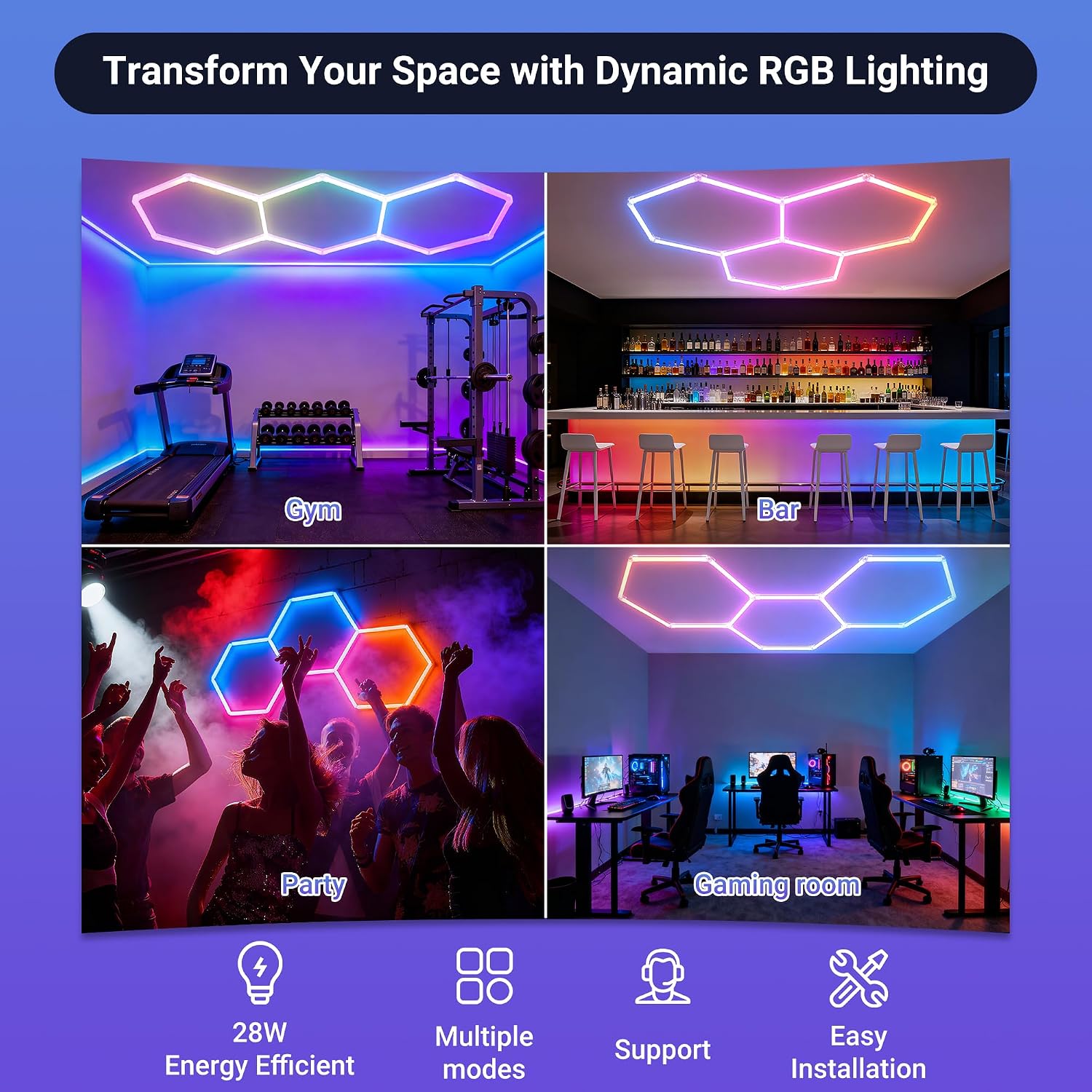 RGB Hexagon Lights with Music Sync Mode 358+ Color Changing LED Lights