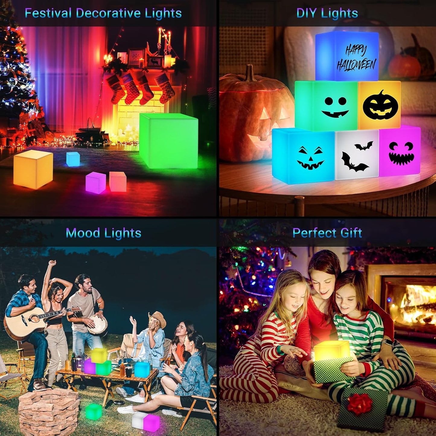 LOFTEK 4-inch LED Cube Lights, Rechargeable Night Light for Kids, Hangable