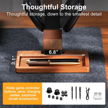 Solid Wood Controller Holder and Headphone Stand, Controller Stand for Desk | Dual Gaming Controller Organizer Rack, Fits Xbox, PS4, PS5, Gamepad, Headset Holder for Son, Husband, Boyfriend
